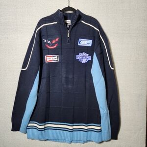 Noiz Racing Team Men's Navy and Light Blue Quarter Zip Heavy Weight Sweater